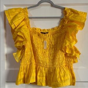 Banana Republic Yellow Short Sleeve Ruffle Smocked Top- NWT